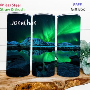 Northern lights tumbler personalized name cup aurora borealis tumbler astronomy teacher birthday anniversary gift Fathers Day Christmas gift