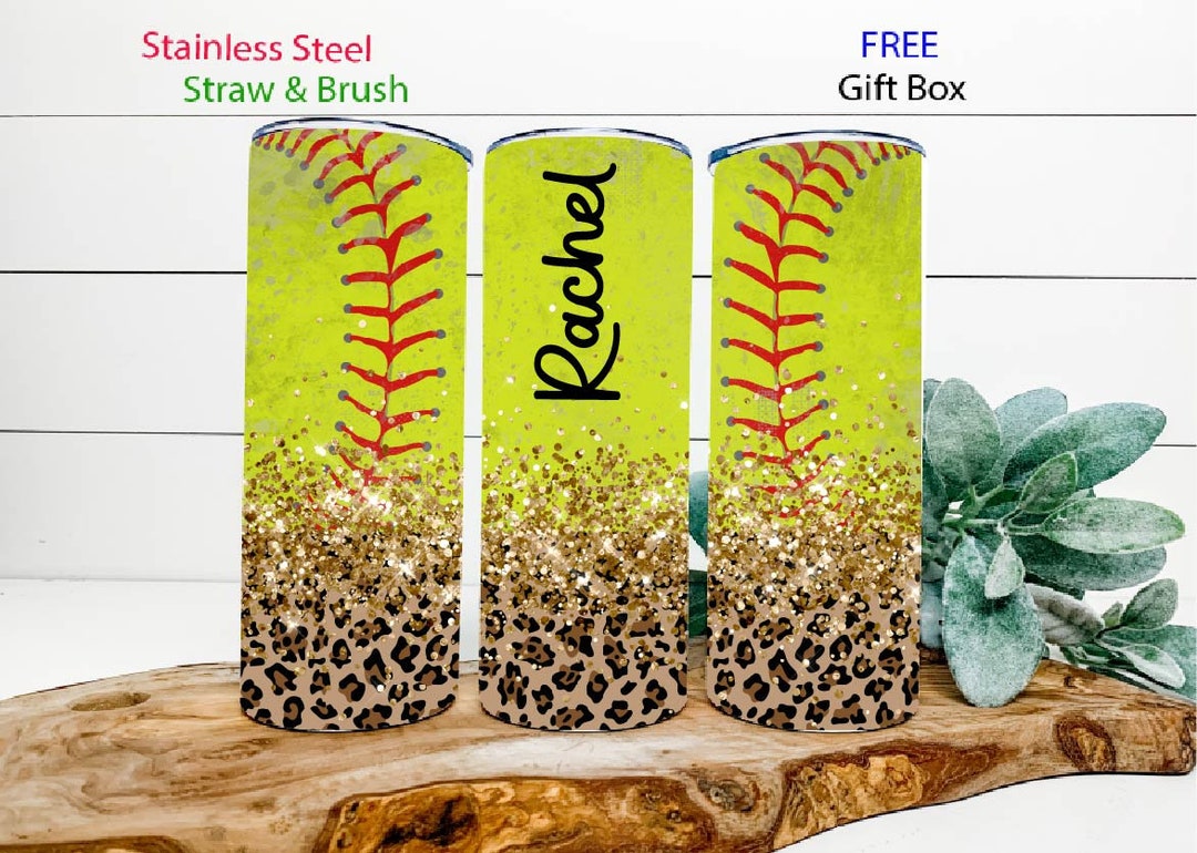 Personalized Softball Tumbler Custom Name Softball Tumbler Softball Gift for Her Softball Faux