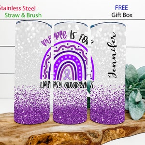 Epilepsy awareness purple rainbow tumbler Personalized epilepsy self care tumbler Daily affirmation tumbler gift for her Epilepsy care gift