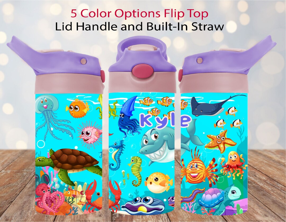 Sea Animals Water Bottle Personalized Kids Tumbler Sea Animals Flip Top