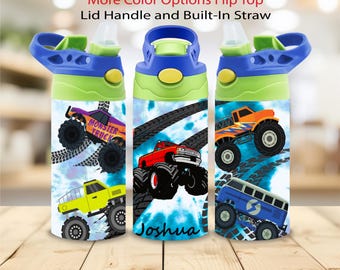 Monster trucks water bottle personalized tumbler Monster trucks kids custom name cup Monster trucks birthday gift Christmas gift for him