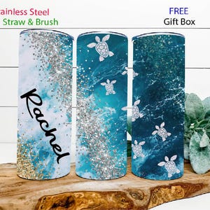 Turtle tumbler Turtle gift for her Turtle faux glitter tumbler Sea turtle tumbler cup 20 oz Sea turtle gift Ocean Turtle tumbler with straw