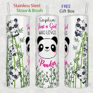Personalized Panda Tumbler Just a girl who loves panda tumbler with straw Panda gift for her Custom name Panda tumbler cup birthday gift