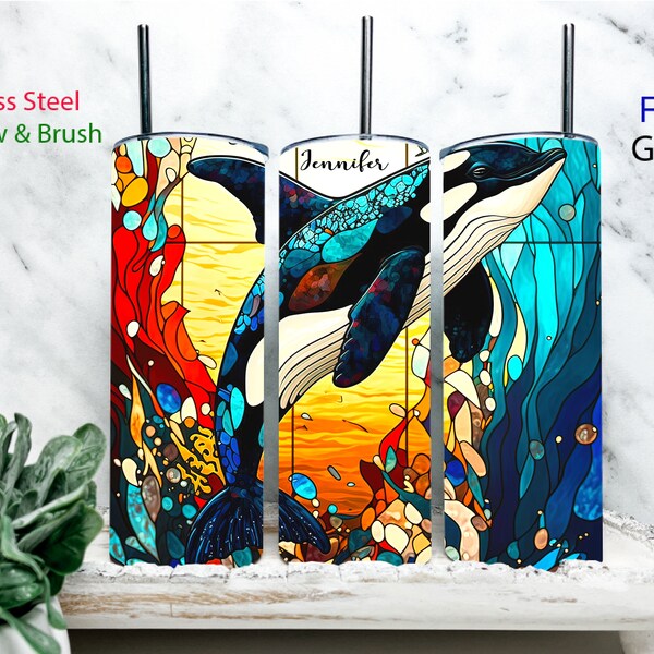 Orca gift whale tumbler personalized tumbler Killer whale tumbler gift for her Custom name cup Mothers Day birthday anniversary retirement