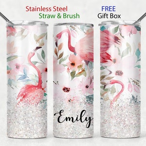 Personalized flamingo tumbler Flamingo custom name cup tumbler Flamingo gift for her women birthday anniversary retirement Christmas gift
