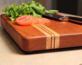 Handmade Solid Cherry Cutting Board - Wooden Tray - Chopping Board - Maple & Cherry Cheese Board