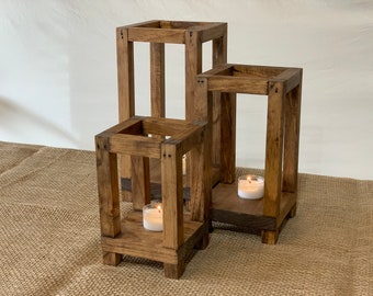 Wedding Lantern Centerpiece, Rustic Wedding Table, Fall Decor, Farmhouse Decor, Wooden Candle Holder Country Barn Wedding Gift, Set