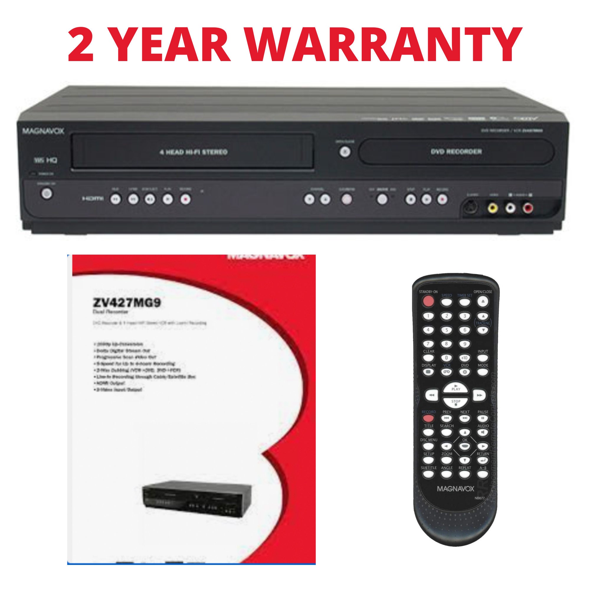 Magnavox DVD/VCR Combo Player 4HEAD HIFI VHS Recorder Model MWD2206