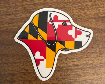 Labrador Retriever Head Sticker or Magnet with a Maryland flag background