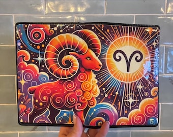 Aries Zodiac Server Book, Bold Ram Astrology Waiter Organizer, Celestial Fire Sign Waitress Folio