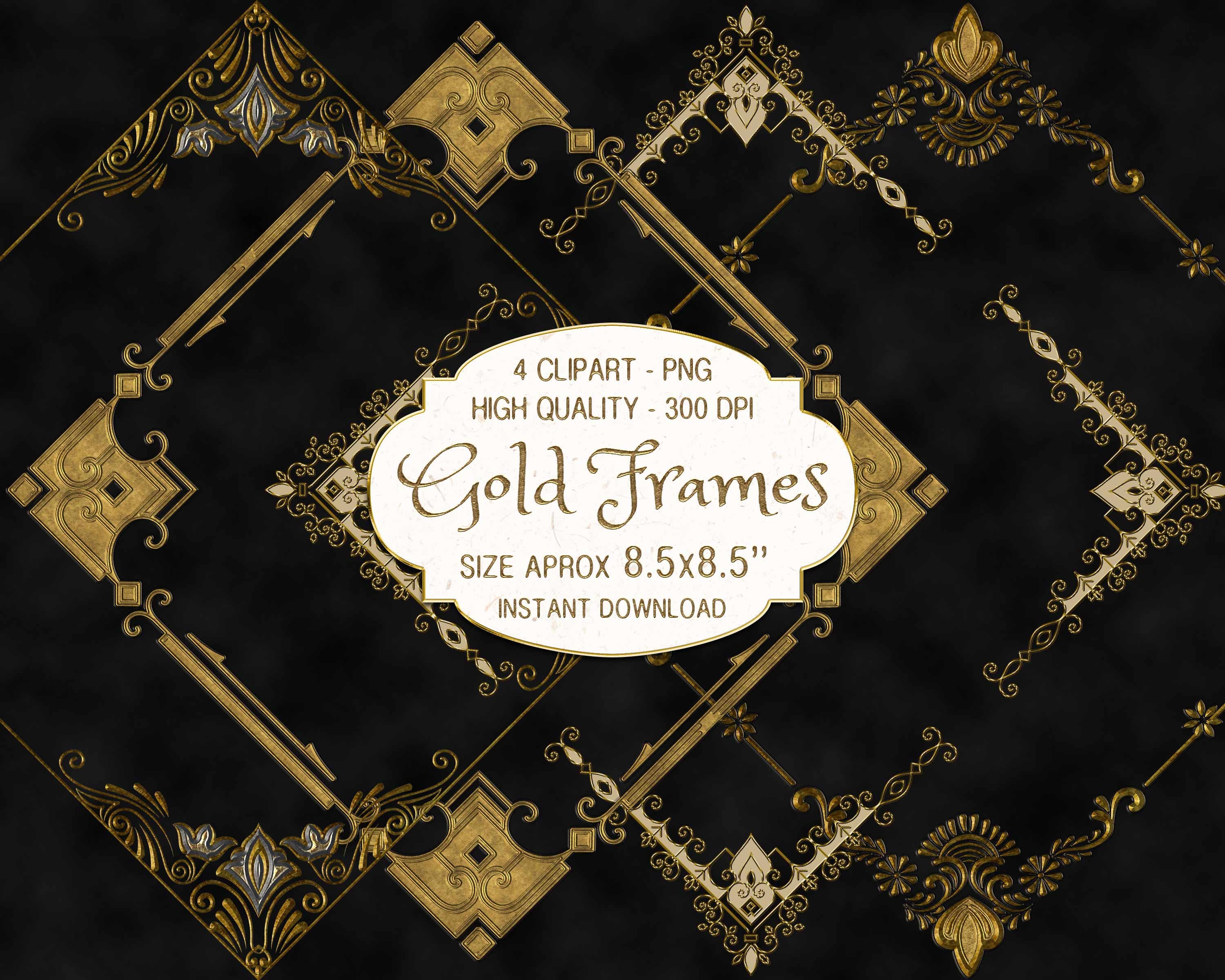 Gold Frames Clip Art Digital Frame Graphics Square Etsy