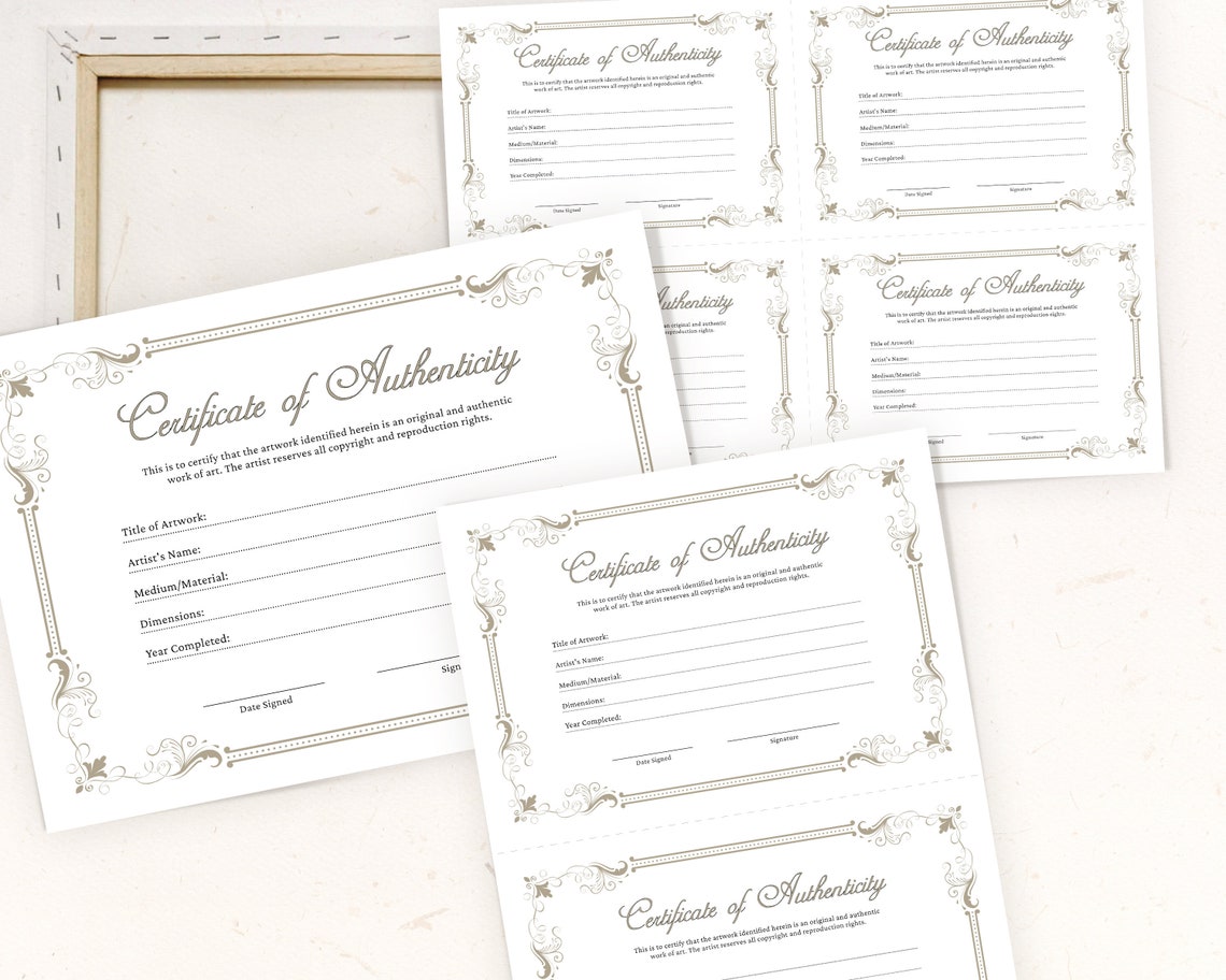 PRINTABLE Certificate of Authenticity for Original Artwork Coa Artist