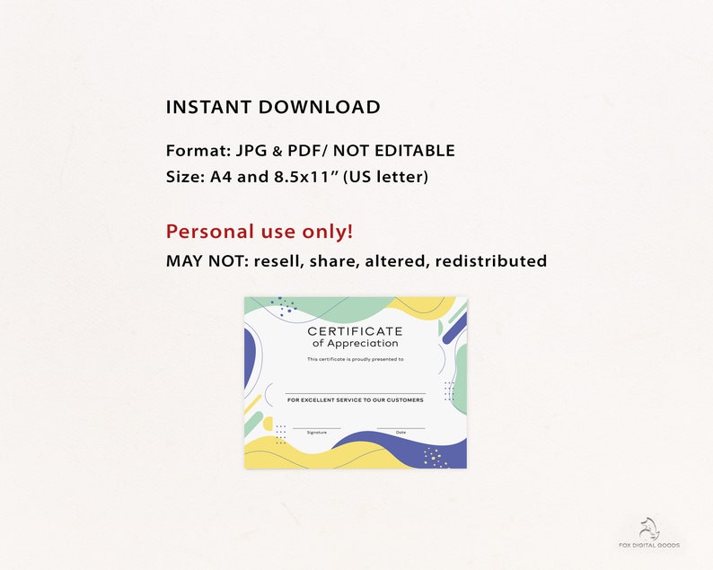 Printable Certificate of Appreciation for Excellent Service to ...