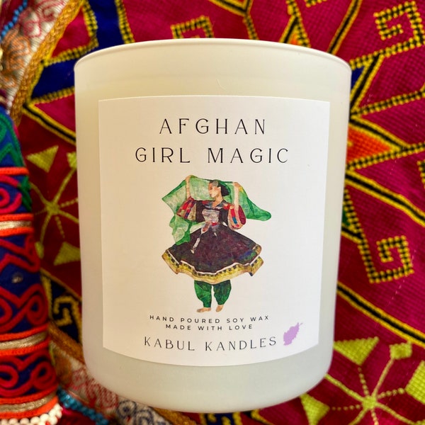 Kabul Kandles afghan girl magic candle/ scented candle /Afghanistan afghan Pride  / Afghani dress flag / Art / kuchi necklace rug