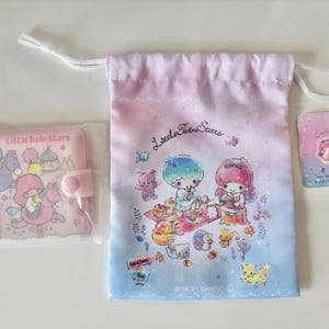 Conjunto de presentes Little Twin Stars com carteira Kawaii Girls e bolsa com cordão / Perfeito para aniversários, colegas de classe e agradecimento de fim de ano letivo