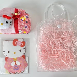 Hello Kitty Japanischer Stoffbeutel und Kimono Geldumschlag Japan Exklusives Geschenkset / Muttertag, Lehrerwertschätzung, jeden Anlass!
