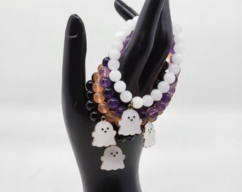 Cute Ghost Bracelet with Natural Crystal Beads | Halloween | Spooky