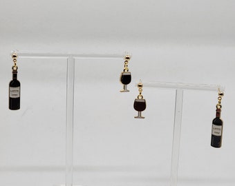 Red Wine and Wine Glass Mixed Dangle Earrings