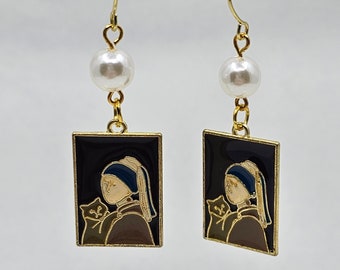 Girl with the Pearl Cat Dangle Earrings