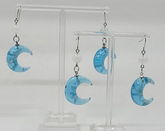 Blue Sky Cloud Moon Dangle Earrings