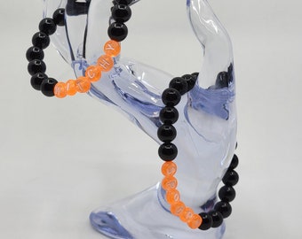 Halloween Phrase Bracelet with Natural Onyx Crystal Beads | Witchy | Spoopy