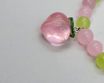 Peachy Keen Charm Bracelet with Natural Crystal Beads