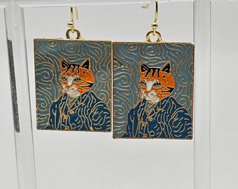 Van Gogh Inspired Cat Dangle Earrings