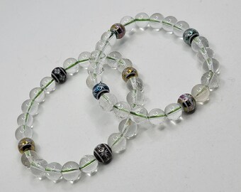 Nordic Sweater Pattern Crystal and Porcelain Bead Bracelet