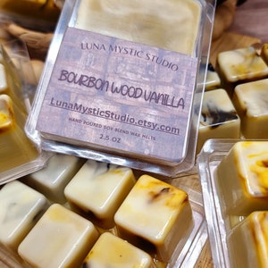 Bourbon Wood Vanilla Wax Melts – Bold Sophisticated Home Fragrance – Woody & Warm – Highly Scented – Gift for Him or Her – Handmade Decor