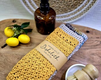 Handmade Crochet Dishcloth Set – 100% Cotton Kitchen Cloths – Reusable Washcloths – Eco Friendly Gift – Farmhouse Kitchen Decor