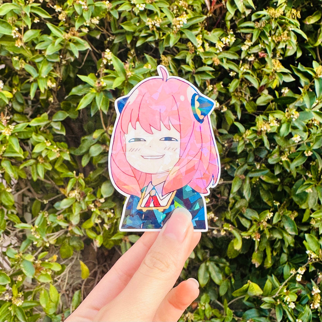 Holographic Waterproof Anya Smirking Face Spyfam Sticker Anime Stickers