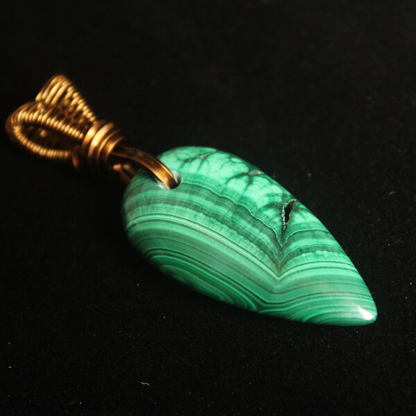 Congo Malachite Cabochon Wire Wrap Pendant