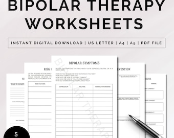 Werkbladen bipolaire therapie, bipolair dagboek afdrukbaar, bipolaire stoornis, angst, bipolair bewustzijn, manisch, depressief, bipolair werkboek