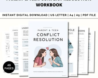 Parent & Teen Conflict Resolution Workbook, Family Therapy, Communication Skills, Trust Building, Family Counselling Printable, PDF