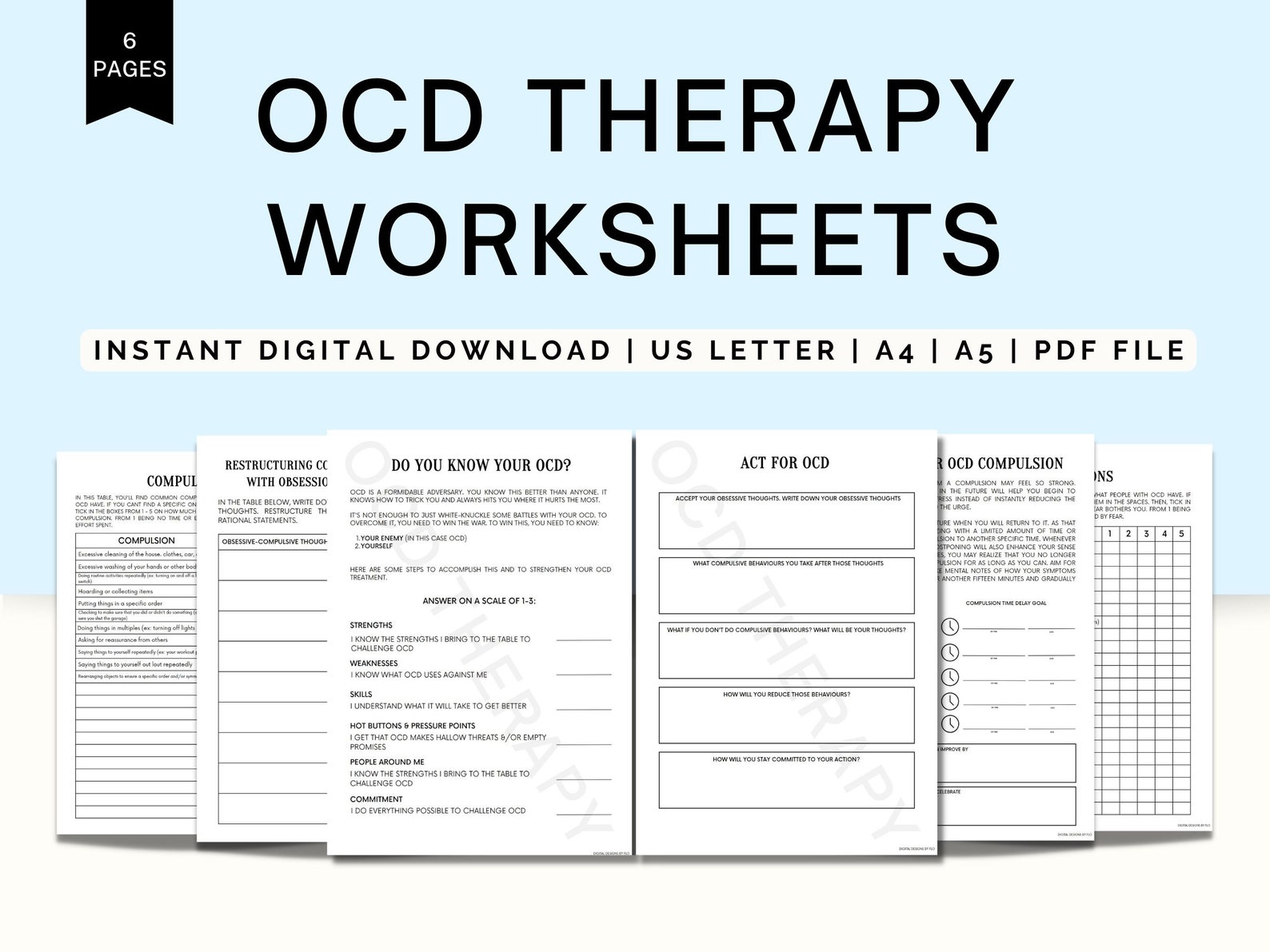 OCD Therapy Worksheets, OCD Workbook, OCD Worksheets, Exposure Therapy