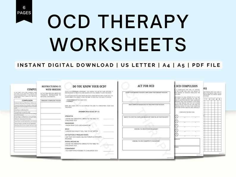 OCD Therapy Worksheets, OCD Workbook, OCD Worksheets, Exposure Therapy, Obsessive Compulsive ...