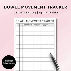 Darmbewegingstracker, IBS-tracker, IBD, kakgrafiek, gezondheidsdagboek, spijsvertering, voedselgevoeligheid, chronische ziekte, afdrukbaar