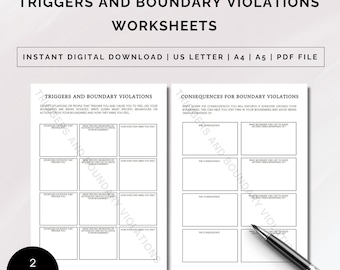 Triggers And Boundary Violations Worksheet, Setting Boundaries, Boundaries Printable, Boundaries Worksheets,  Boundaries Journal, PDF