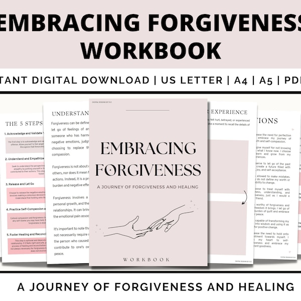 Forgiveness Workbook Printable, Forgiveness Worksheet, Forgiveness Letter, Self forgiveness, Self Love, Self Growth, Therapy Worksheets, PDF