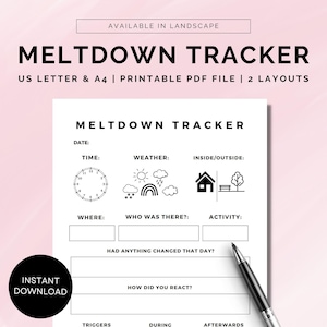 Meltdown Tracker, Sensory Processing, Autism Spectrum, ADHD, Learning Disabilities, ASD, Sensory Journal Profile, Sensory Diary, PDF File