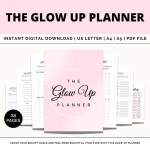 Glow Up Planner, Glow Up Guide, Beauty Planner, Skin Care Planner, Makeup Tracker, Self Care Journal, Weight Loss, Weight Tracker, Health