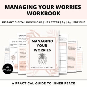 Managing Your Worries Worksheets, Anxiety Therapy Workbook, CBT Worksheets, Worry Diary, Regulation, Stress Management, Anxiety Relief, DBT