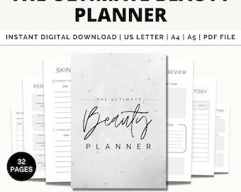 Skincare Planner, Beauty Gift, Beauty Routine Tracker, Makeup Tracker, Self Care Journal, Makeup Organizer, Haircare Planner, Glow Up Guide
