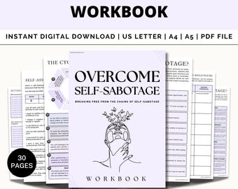 Cuaderno de trabajo sobre autosabotaje, cómo superar las conductas de autosabotaje, síndrome del impostor, crítico interno, sanación emocional, diario de amor propio, objetivos
