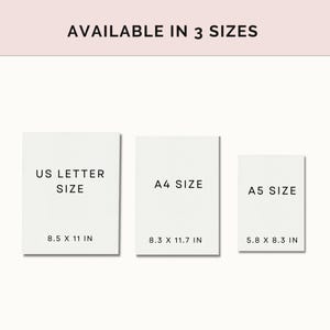 K&ouml;nnte beinhalten: Drei wei&szlig;e Karten mit schwarzem Text, die die verschiedenen Gr&ouml;&szlig;en f&uuml;r Drucke zeigen. Die Gr&ouml;&szlig;en sind US Letter (8,5 x 11 Zoll), A4 (8,3 x 11,7 Zoll) und A5 (5,8 x 8,3 Zoll).