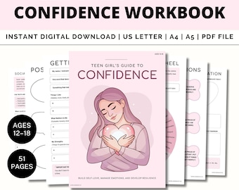 Teen Girl Confidence Workbook, Self-Esteem, Therapy Worksheets, Coping Skills, Kids Worksheets, Self-Love, Emotional Wellness, Ages 12 - 18