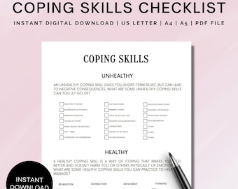 Coping Skills Checklist for Managing Stress and Anxiety, Therapy Worksheet, Anxiety Relief, Coping Strategy, CBT Therapy, Mental Health