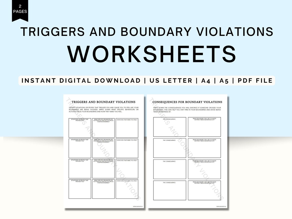 Triggers and Boundary Violations Worksheet, Setting Boundaries ...