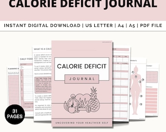Calorie Deficit Journal Printable, Fitness Planner, Workout Planner, Weight Loss Tracker, Meal planner, Daily Food Log & Macro, Diet Log