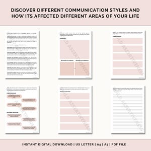 K&ouml;nnte beinhalten: Ein druckbares Arbeitsblatt mit dem Titel "Entdecke verschiedene Kommunikationsstile und wie sie verschiedene Bereiche deines Lebens beeinflusst haben". Das Arbeitsblatt ist in Abschnitte f&uuml;r aggressive, assertive und passive Kommunikationsstile unterteilt. Jeder Abschnitt enth&auml;lt Aufforderungen zur Reflexion und Selbsteinsch&auml;tzung.